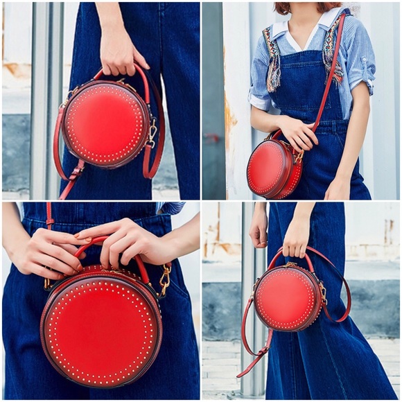 Small Round Luxury Leather Crossbody Bag - Picture 3 of 8